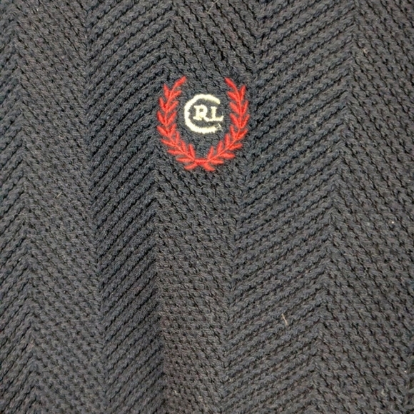 Chaps size large hand framed crew neck sweater in navy and red - Picture 3 of 10